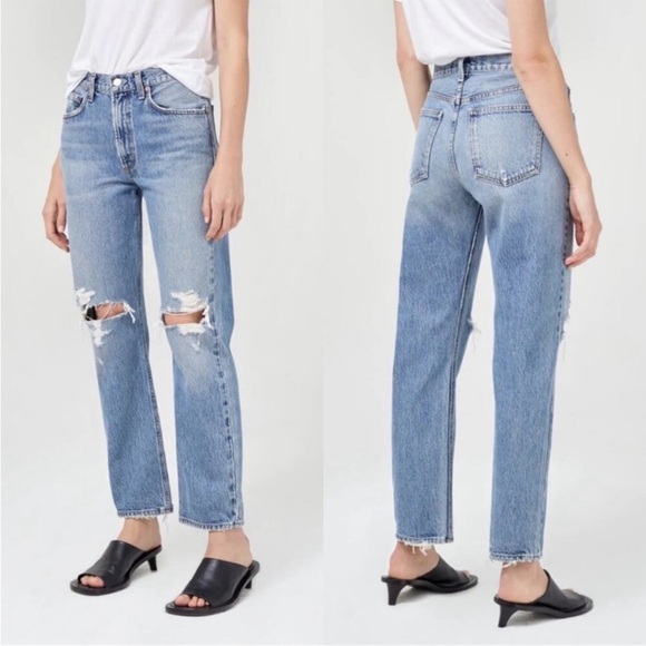 Agolde Denim - AGOLDE Mia Mid Rise Straight Distressed Jeans In Rule Size 24